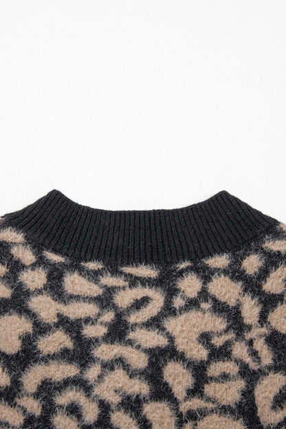 Pink Leopard Print Knit Sleeveless Regular Wash Sweater Vest