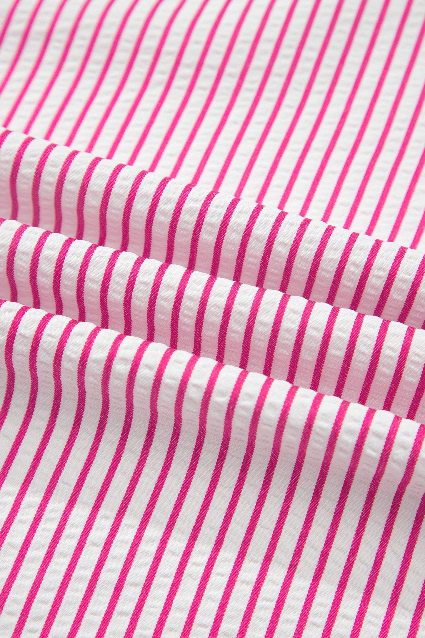 Red Stripe Frilled Detail Half Buttons Short Sleeve Long Dress