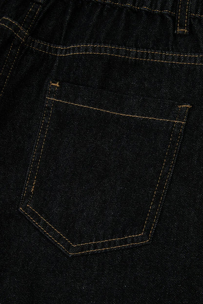 Navy Blue Embroidered Scalloped Trim Relaxed Denim Shorts - Sweet Fashion Wholesale