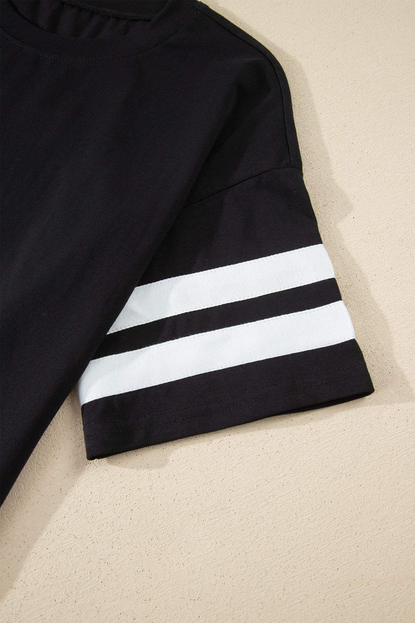 Black Varsity Striped Short Sleeve Crew Neck T Shirt