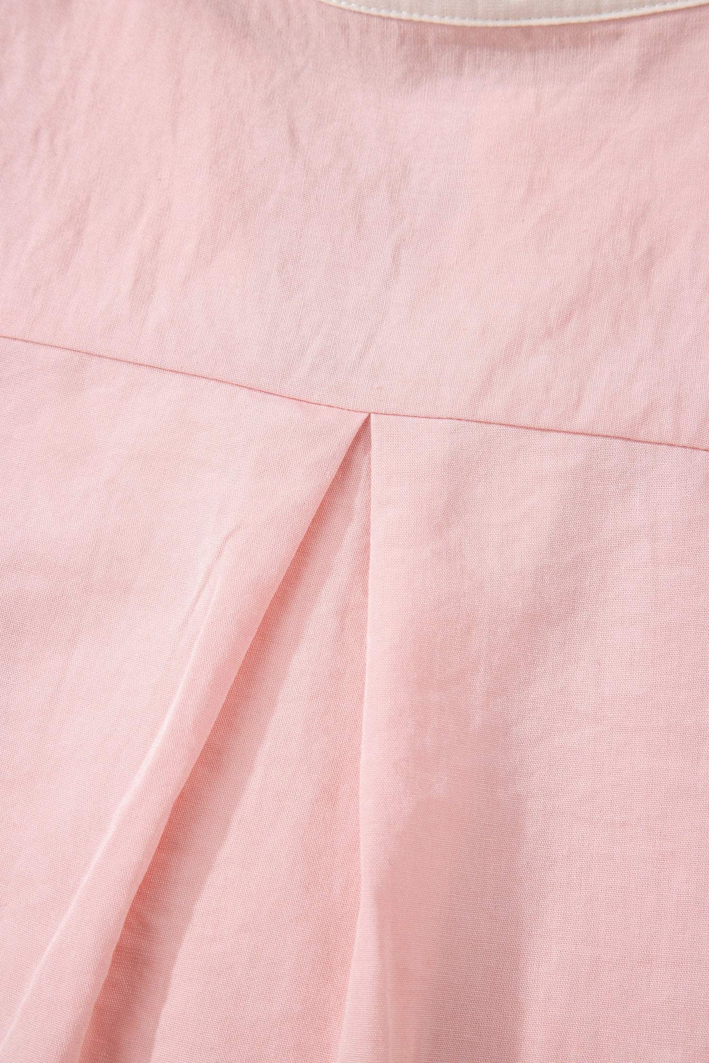 Light Pink Scallop Color Block Trim Puff Sleeve Mini Dress
