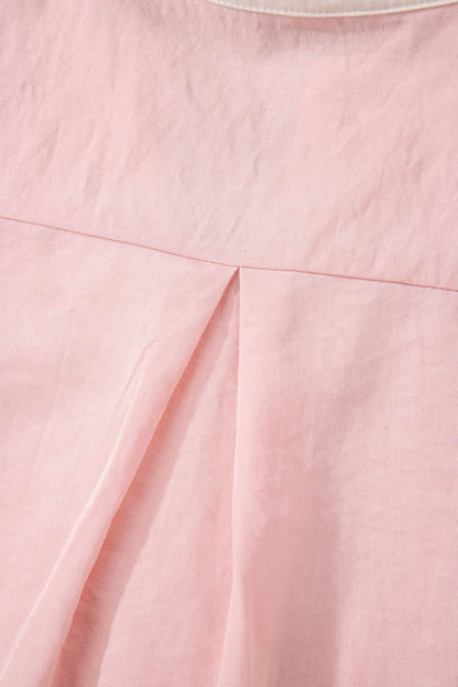 Light Pink Scallop Color Block Trim Puff Sleeve Mini Dress