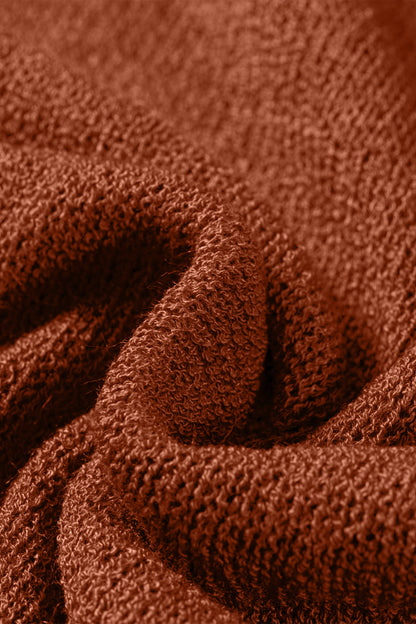 Coffee Ribbed Knit Round Neck Short Sleeve Sweater