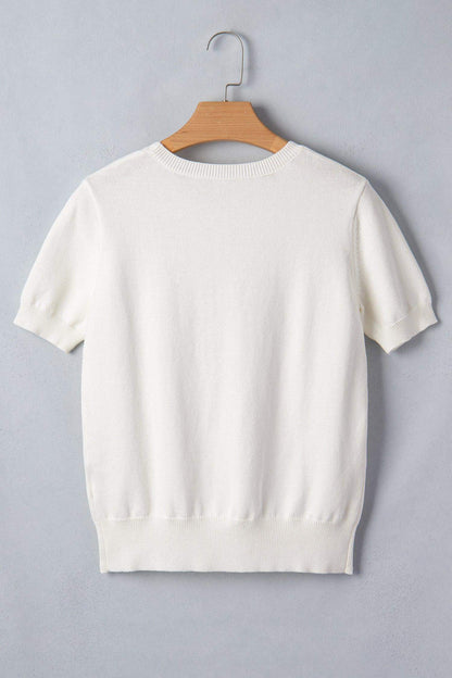 White Wild West Horse Head Printed Short Sleeve Sweater - Sweet Fashion Wholesale