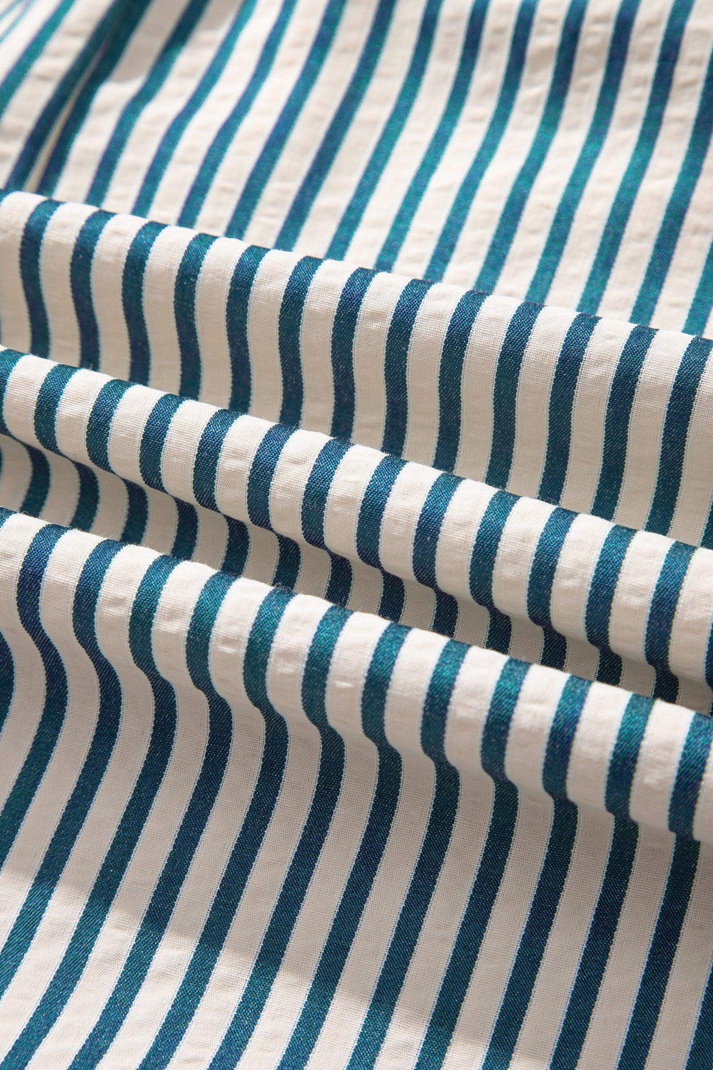 Green Stripe Double Ruffled Short Sleeve Contrast Trim V Neck Midi Dress - Sweet Fashion Wholesale