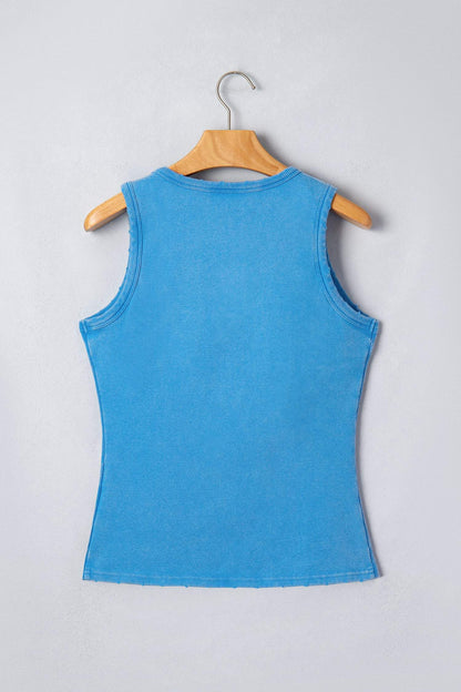 Bright Pink Vintage Distressed Ribbed Mineral Wash Tank Top