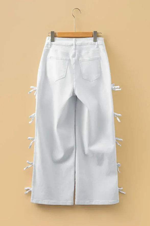 Beau Blue Bow Knot Side Detail Straight Leg Loose Jeans