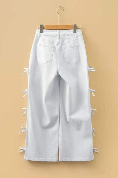 Beau Blue Bow Knot Side Detail Straight Leg Loose Jeans