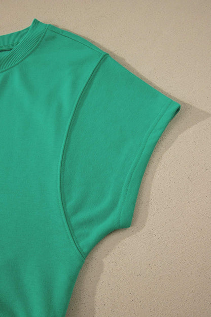 Mist Blue Solid Color Loose Tee Drawstring Shorts 2pcs Outfit