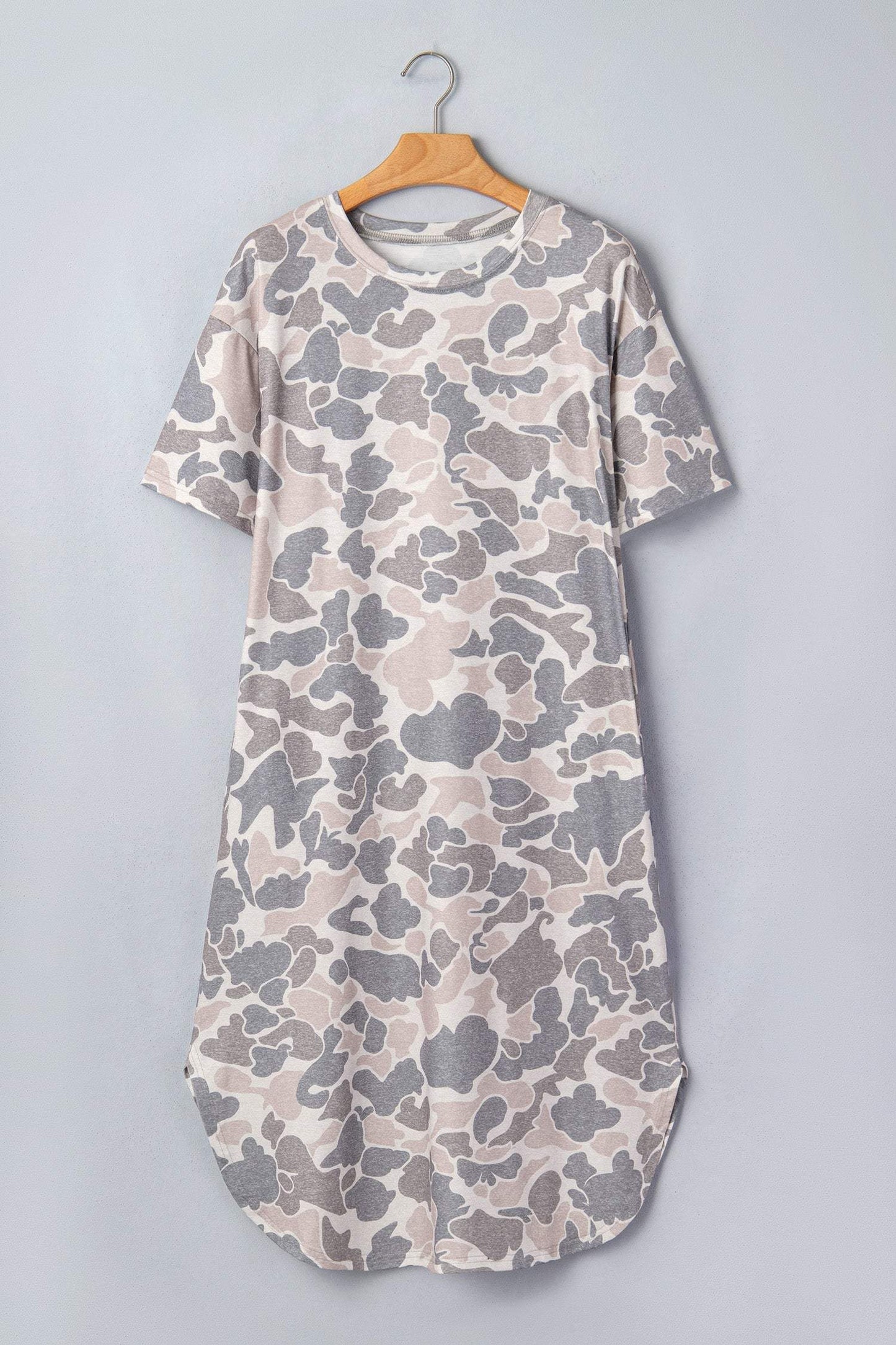 Multicolour Camouflage Print Short Sleeve Drop Shoulder Side Slit Casual Dress