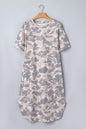 Multicolour Camouflage Print Short Sleeve Drop Shoulder Side Slit Casual Dress