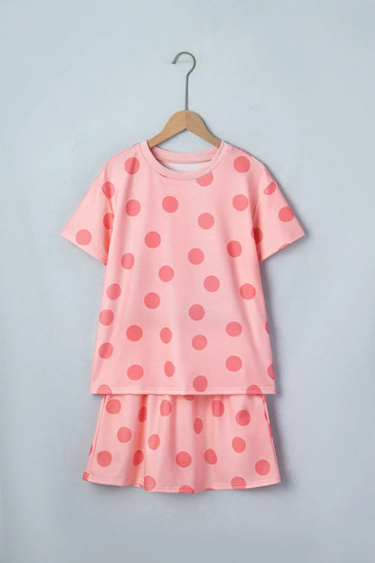 White Polka Dot Short Sleeve Top Casual Skort 2pcs Outfit - Sweet Fashion Wholesale
