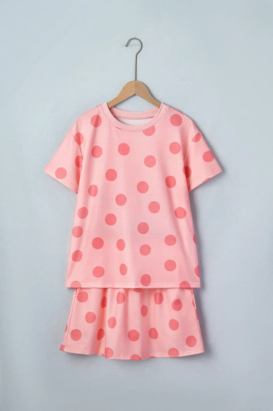 White Polka Dot Short Sleeve Top Casual Skort 2pcs Outfit - Sweet Fashion Wholesale