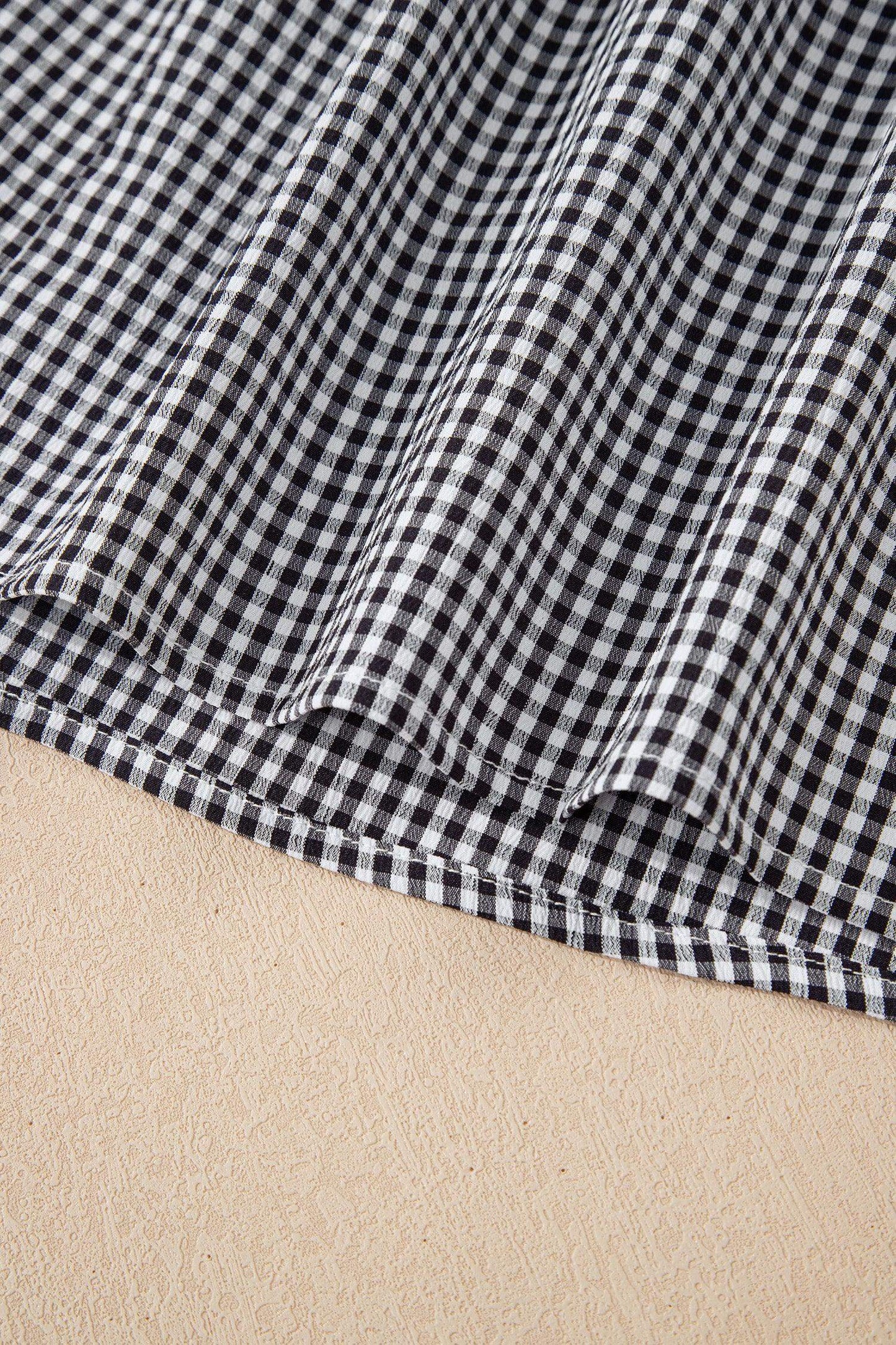 Black Plus Size Plaid Bow Decor Bell Sleeve Round Neck Jumper - Sweet Fashion Wholesale