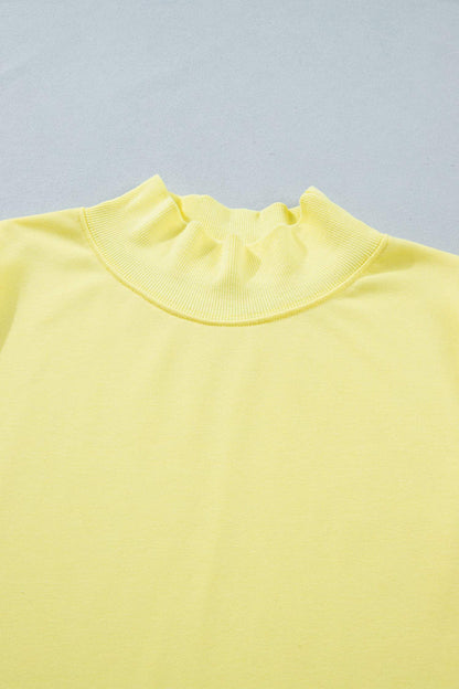 Sky Blue Solid Color High Neck Cap Sleeve Loose Top
