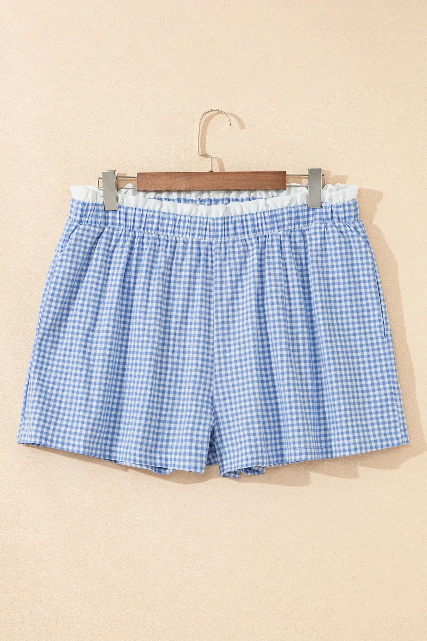 Red Contrast Trim Plaid Print Plus Size Shorts - Sweet Fashion Wholesale