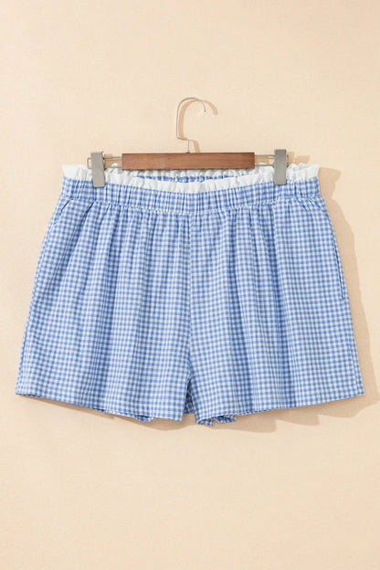 Red Contrast Trim Plaid Print Plus Size Shorts - Sweet Fashion Wholesale