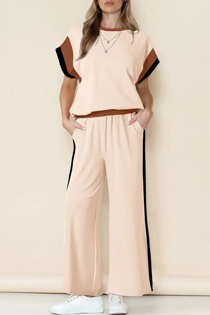 Dark Green Color Block Detail Casual Two-piece Set - Sweet Fashion Wholesale