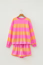 Pink Stripe Long Sleeve Casual Top Drawstring Shorts 2pcs Set