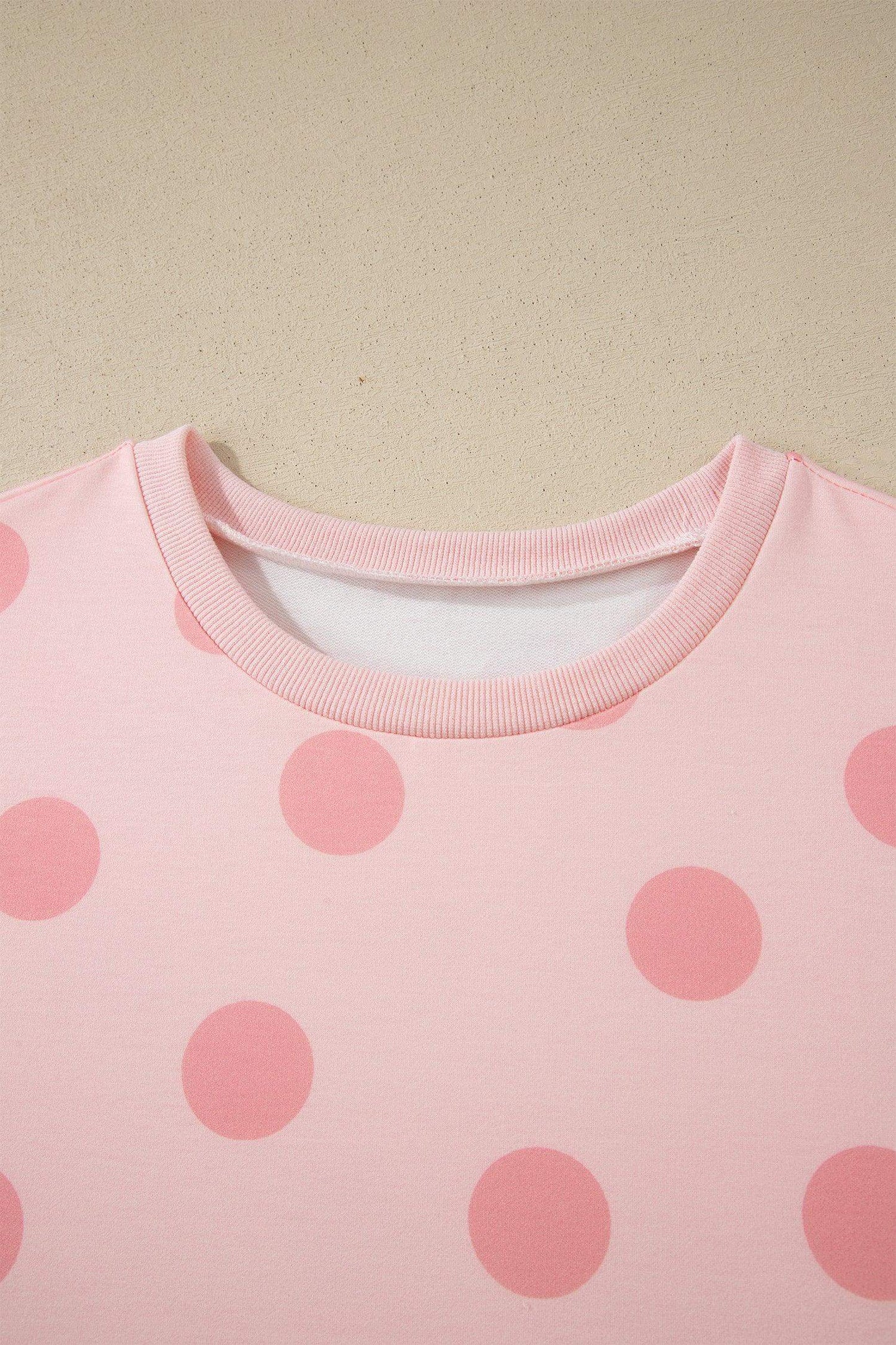 Pink Polka Dot Print Loose Tee Drawstring Elastic Waist Short Set - Sweet Fashion Wholesale