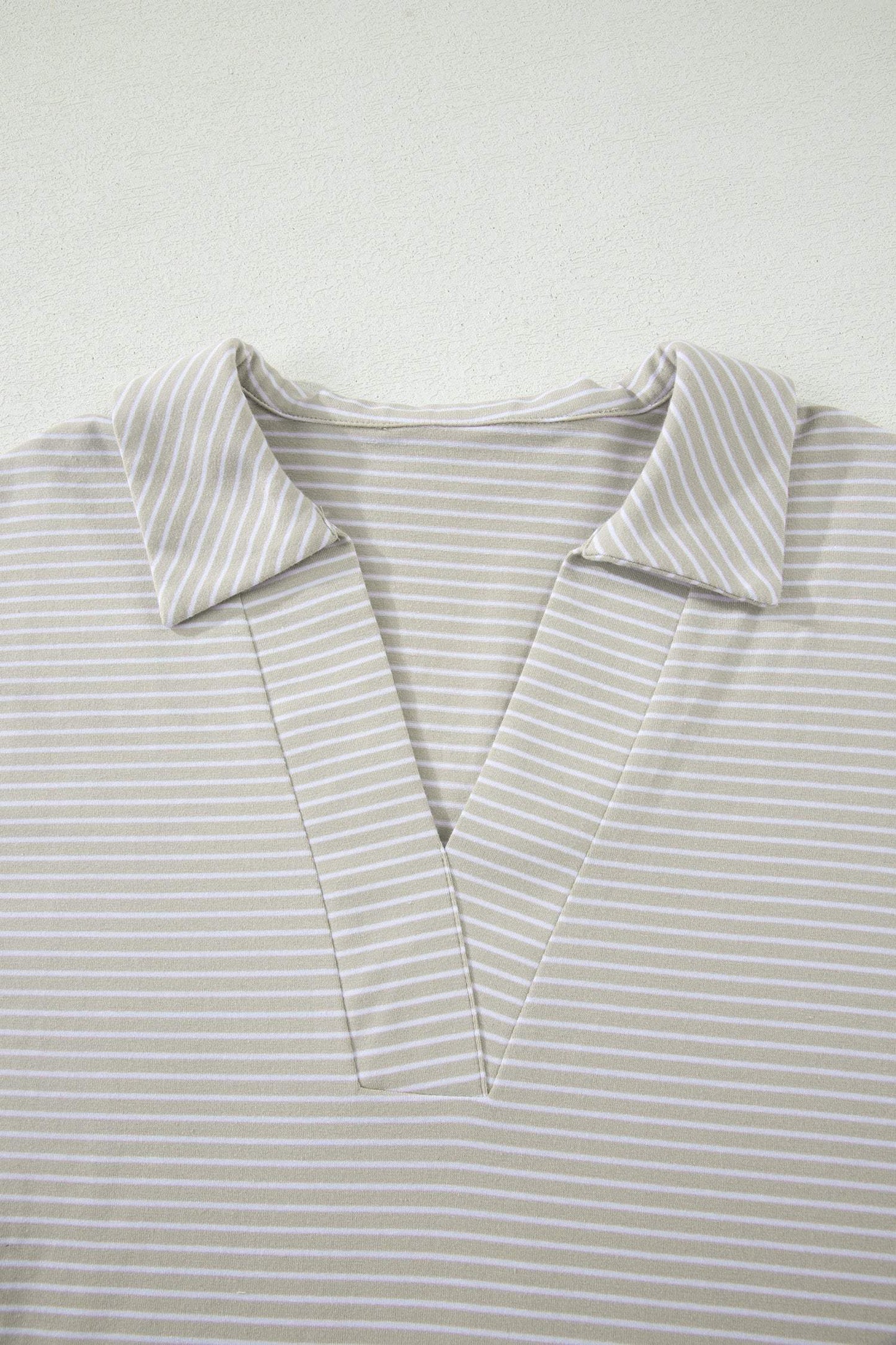 Khaki Stripe Dolman Sleeve Polo Shirt and Drawstring Shorts Set