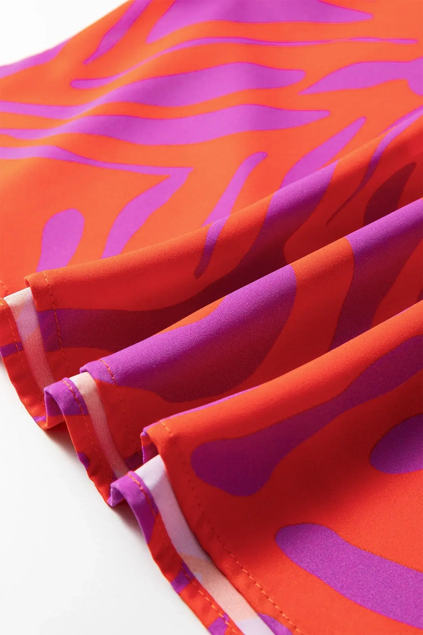 Multicolour Abstract Print V Neck Cuffed Short Sleeve Shift Slit Blouse - Sweet Fashion Wholesale