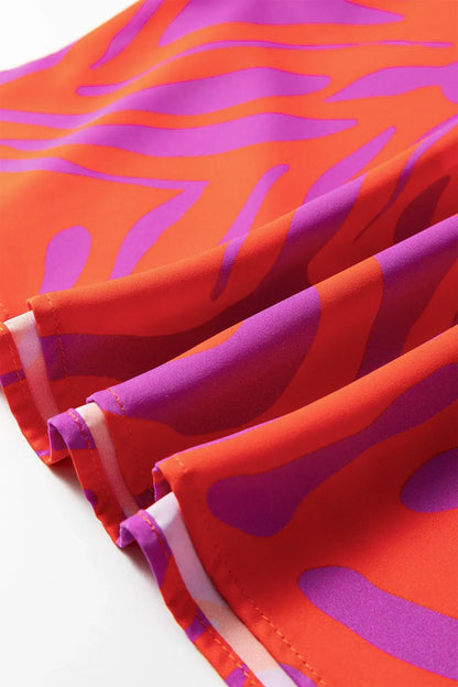 Multicolour Abstract Print V Neck Cuffed Short Sleeve Shift Slit Blouse - Sweet Fashion Wholesale