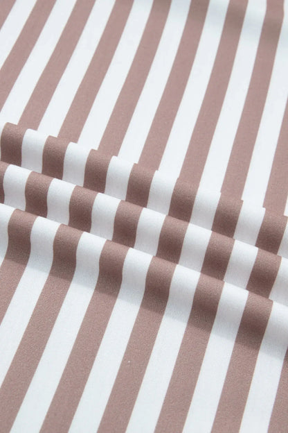 Orange Stripe Ribbed Trim Round Neck Short Puff Sleeve Plus T Shirt - Sweet Fashion Wholesale