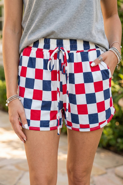 Red Independence Day Checkered Shorts