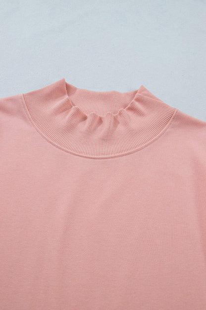 Sky Blue Solid Color High Neck Cap Sleeve Loose Top