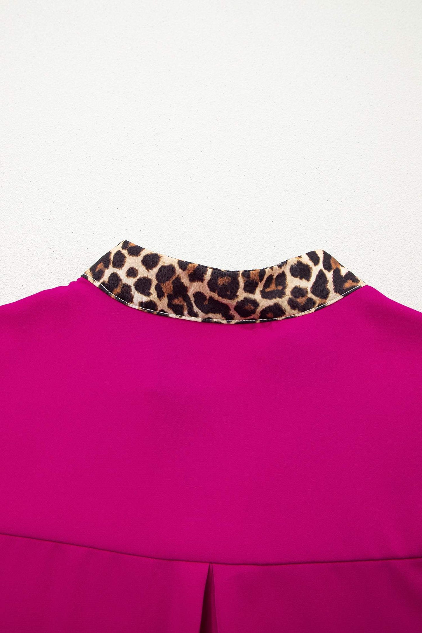 Violet Leopard Patchwork Trim Split Neck Short Sleeve Blouse