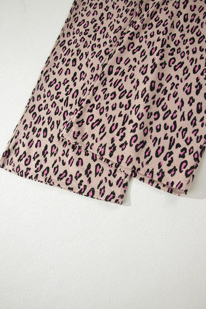 Beige Leopard Print Casual Tee and Pants 2pcs Outfit - Sweet Fashion Wholesale