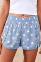 Sky Blue Polka Dot Print Shirred High Waist Casual Shorts