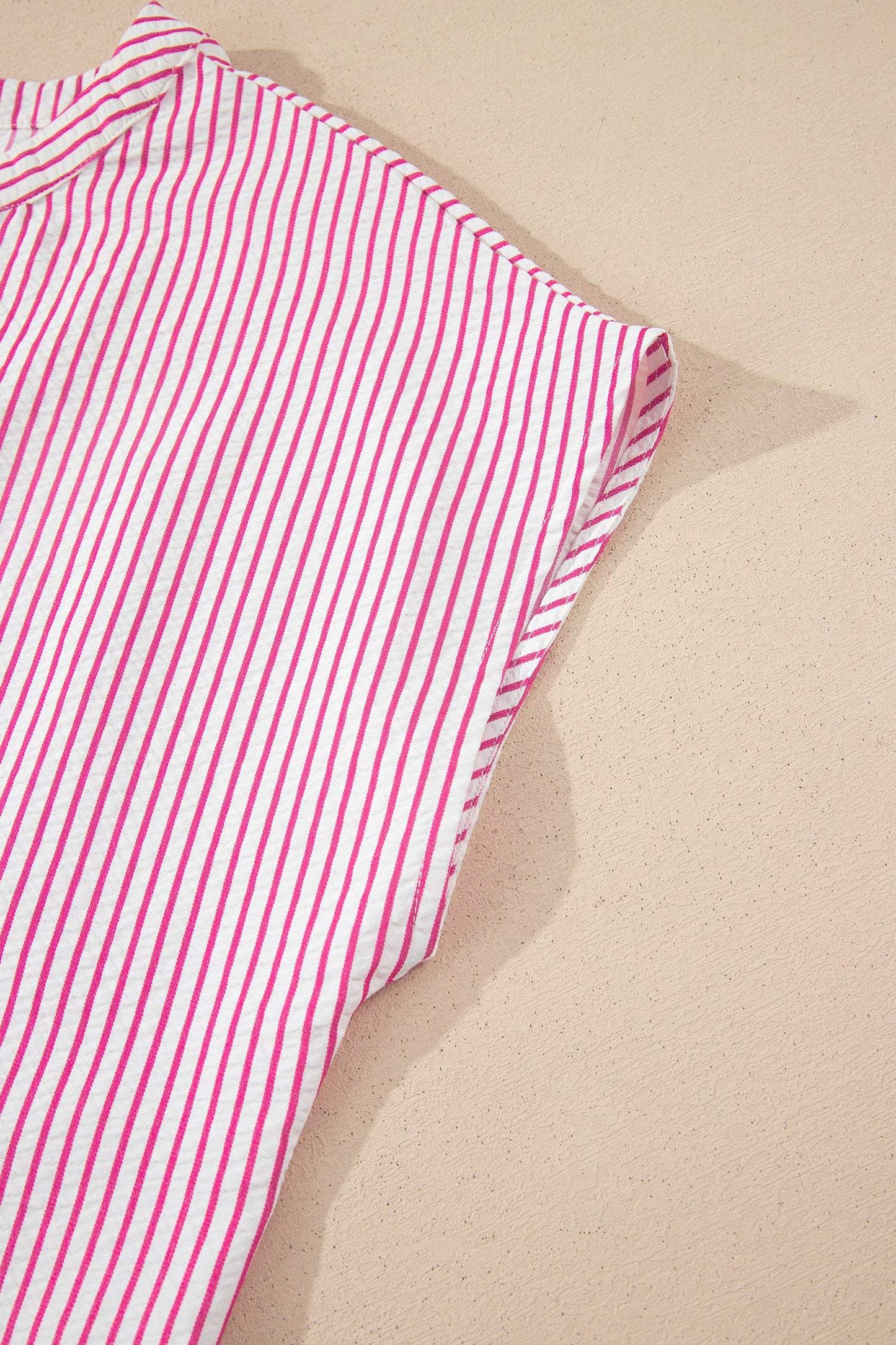 Red Stripe Frilled Detail Half Buttons Short Sleeve Long Dress