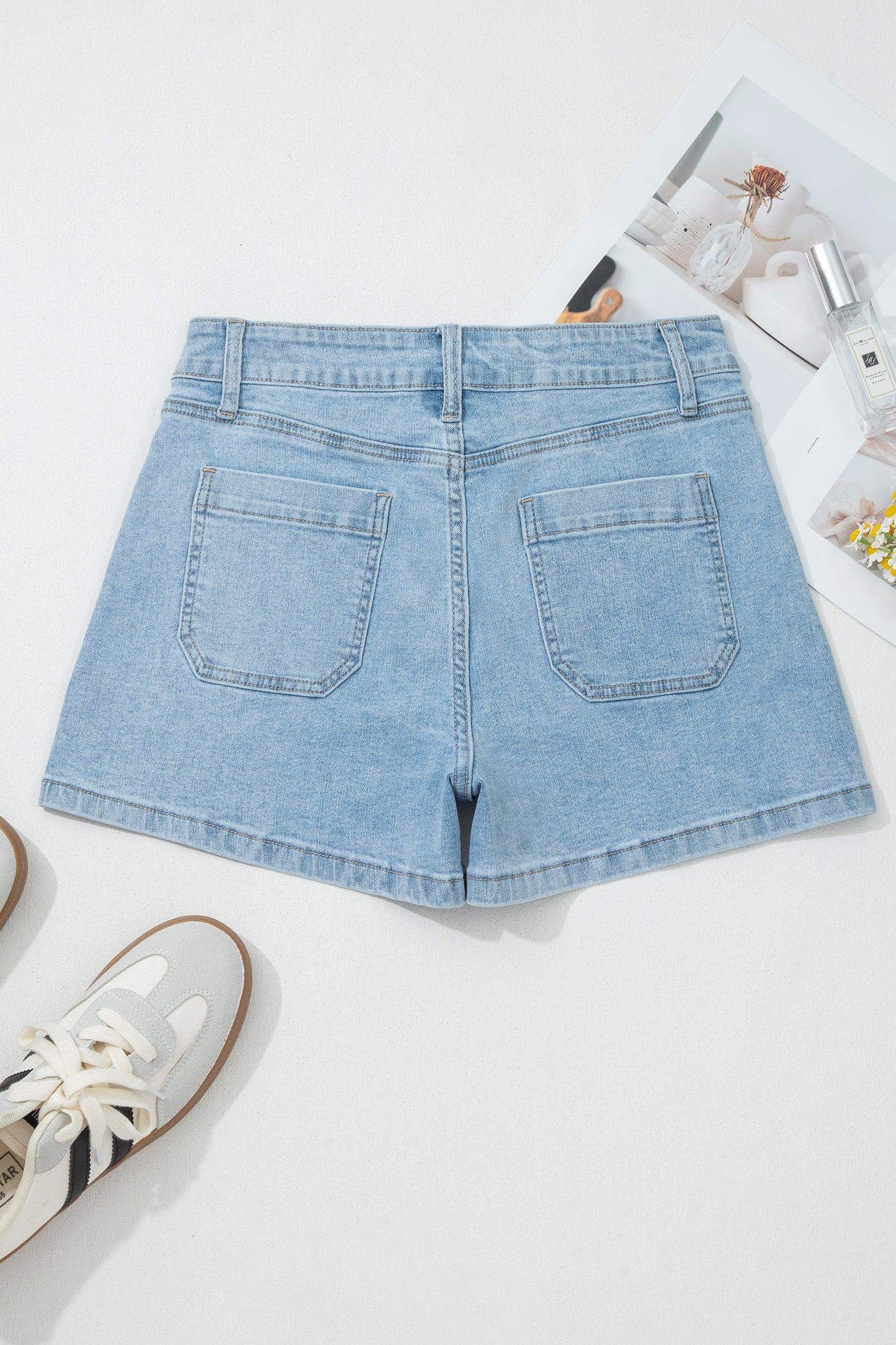 Myosotis High Rise Patch Pocket Denim Shorts