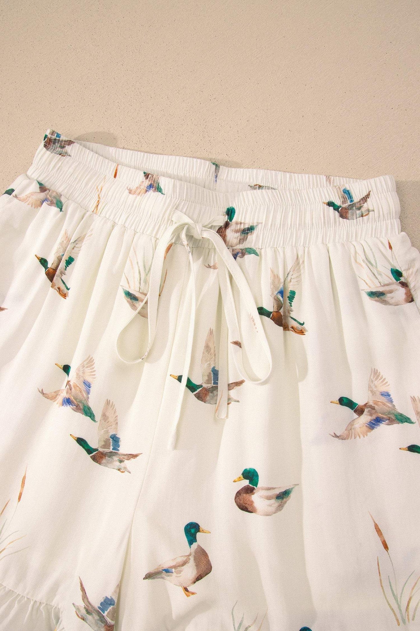 Beige Mallard Print Shirt Style Short Two Piece Set