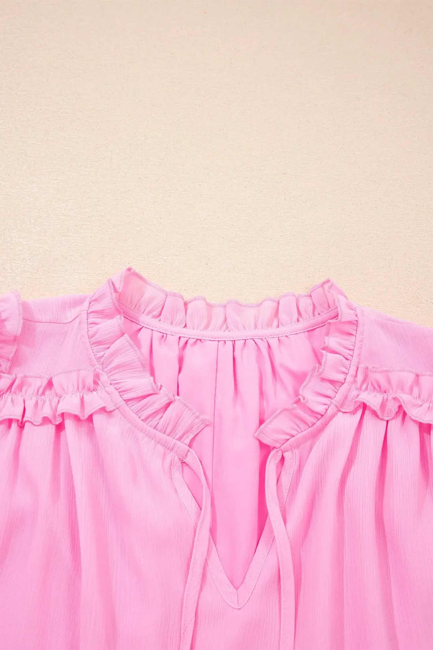 Bonbon Plus Size Textured Tassel Tie V Neck Ruffle Short Sleeve Blouse - Sweet Fashion Wholesale
