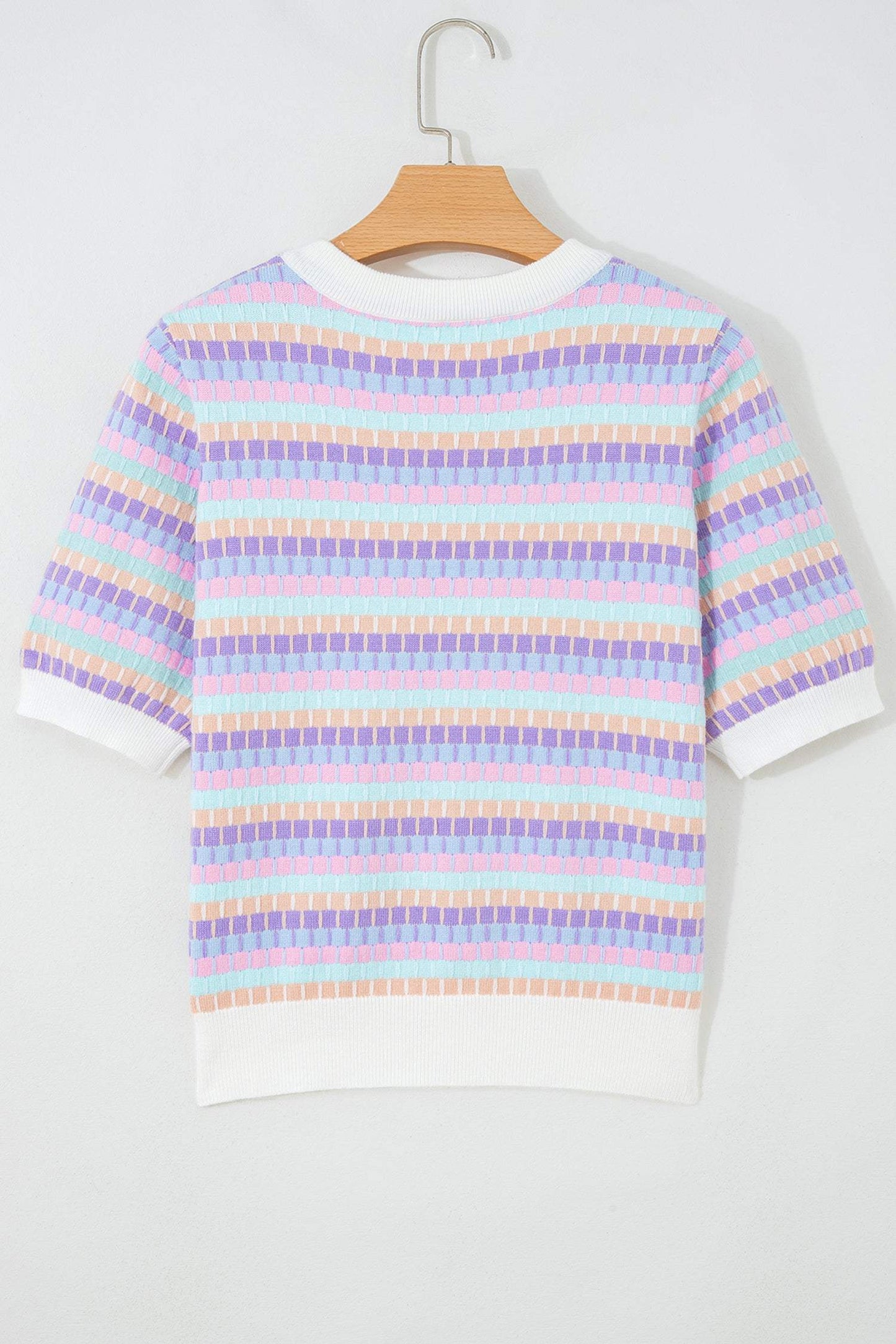 Orange Abstract Striped Knit Short Sleeve Sweater