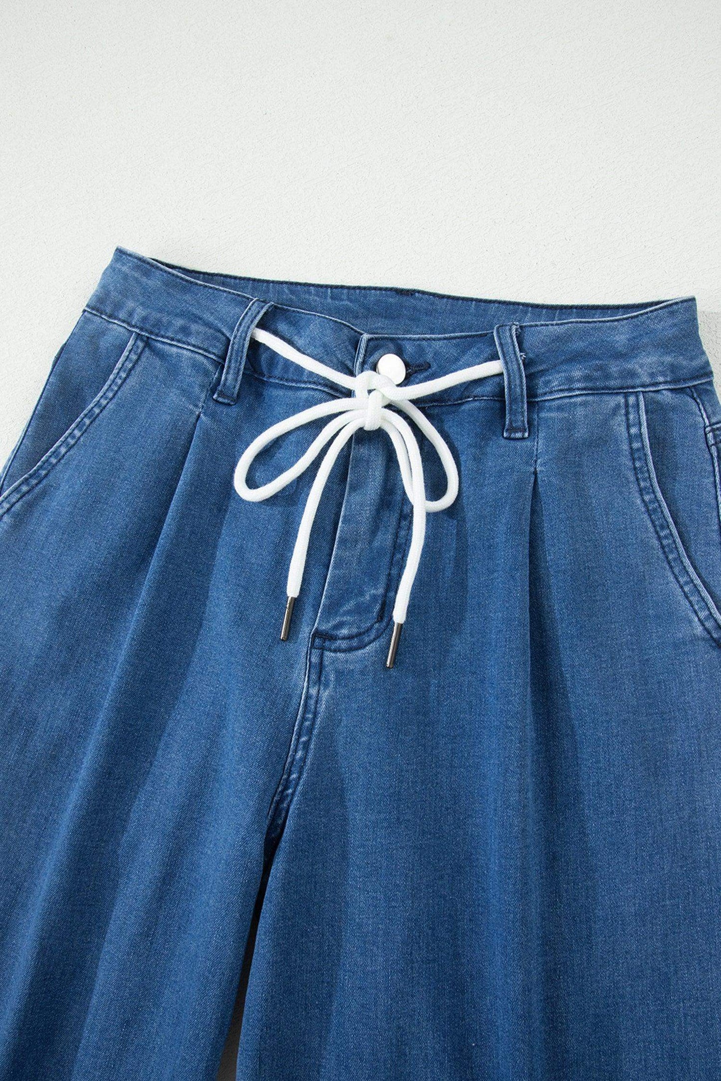 Dusk Blue Lace-up Pull on Wide Leg Jeans - Sweet Fashion Wholesale