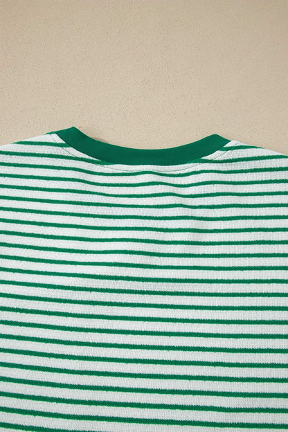 Sky Blue Stripe Crew Neck Tee Drawstring Waist Cropped Pants Set