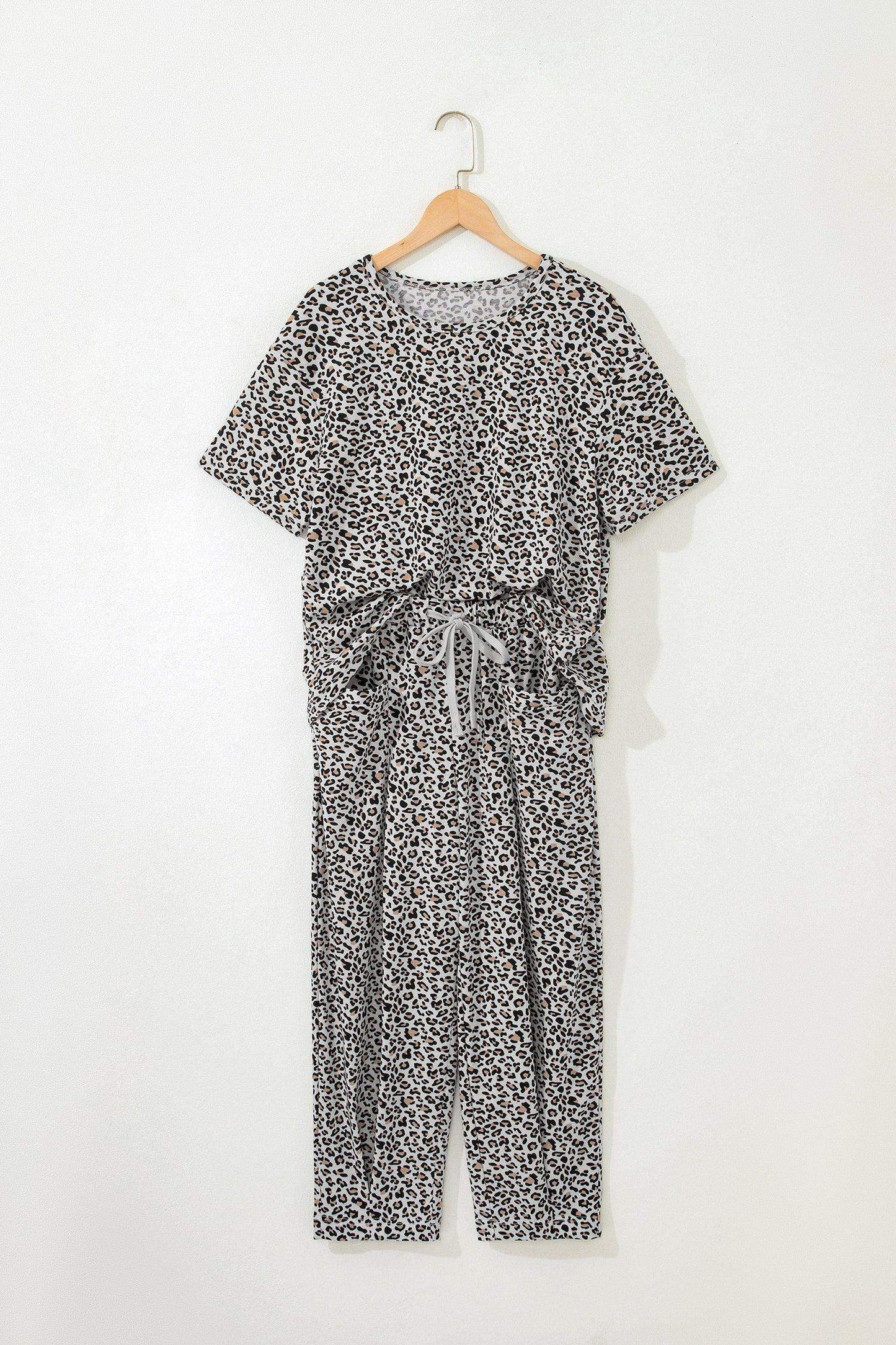 White Leopard High-Low Loose Tee Ankle Length Pants Set - Sweet Fashion Wholesale
