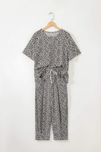 White Leopard High-Low Loose Tee Ankle Length Pants Set - Sweet Fashion Wholesale