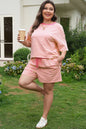 Green Stripe Boxy Tee Drawstring Elastic Waist Plus Size Short Set - Sweet Fashion Wholesale