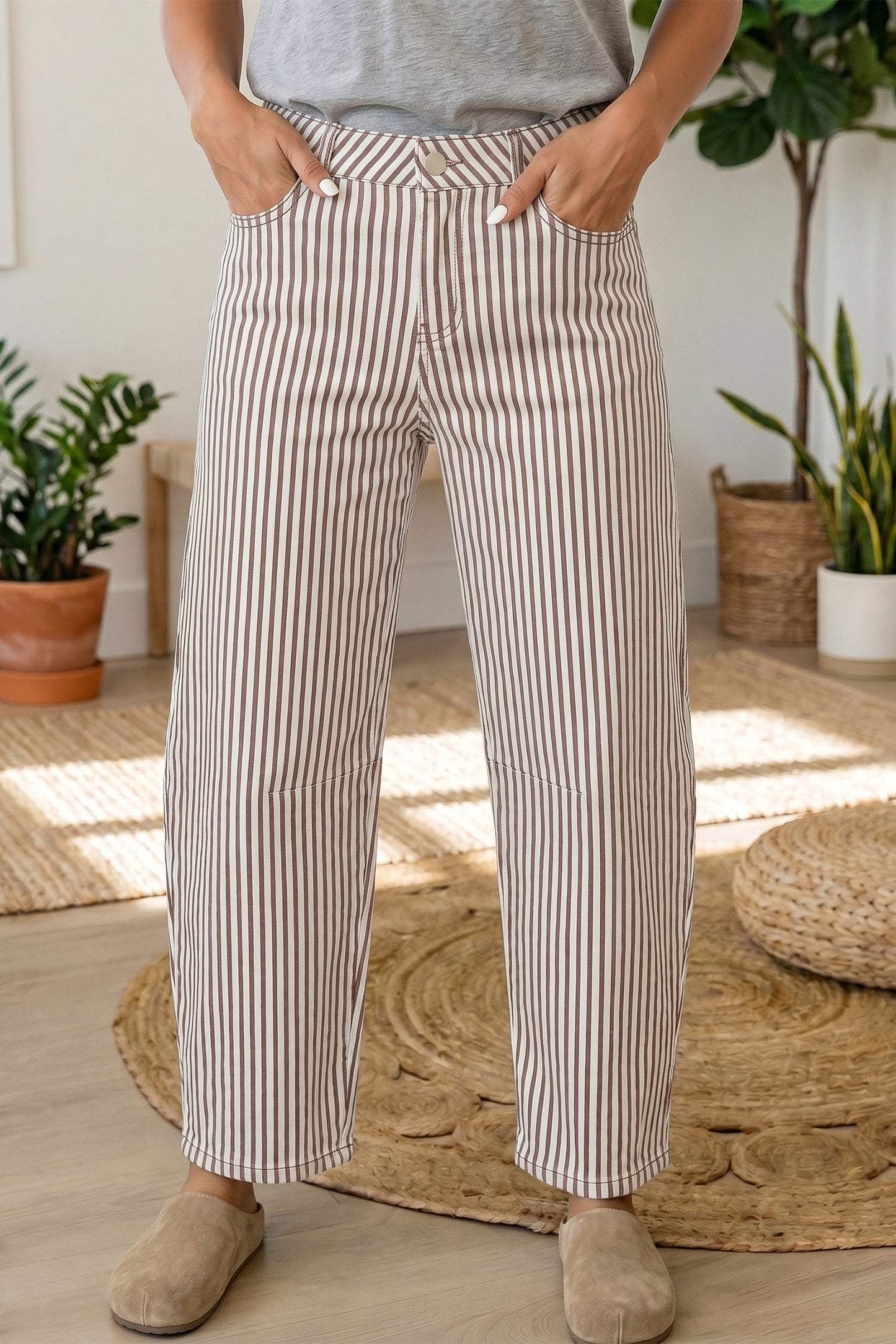 Sky Blue Stripe Casual Barrel Jeans