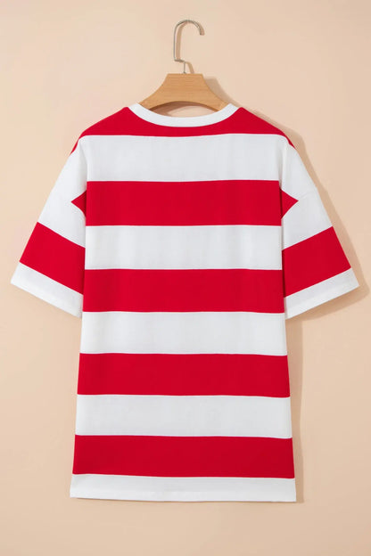 Bright Pink Striped Color Block Oversize Tunic Tee - Sweet Fashion Wholesale