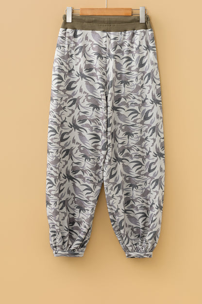 Khaki Drawstring Contrast Waistband Camouflage Cargo Barrel Pants