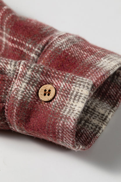 Red Contrast Plaid Long Sleeve Button Down Shirt