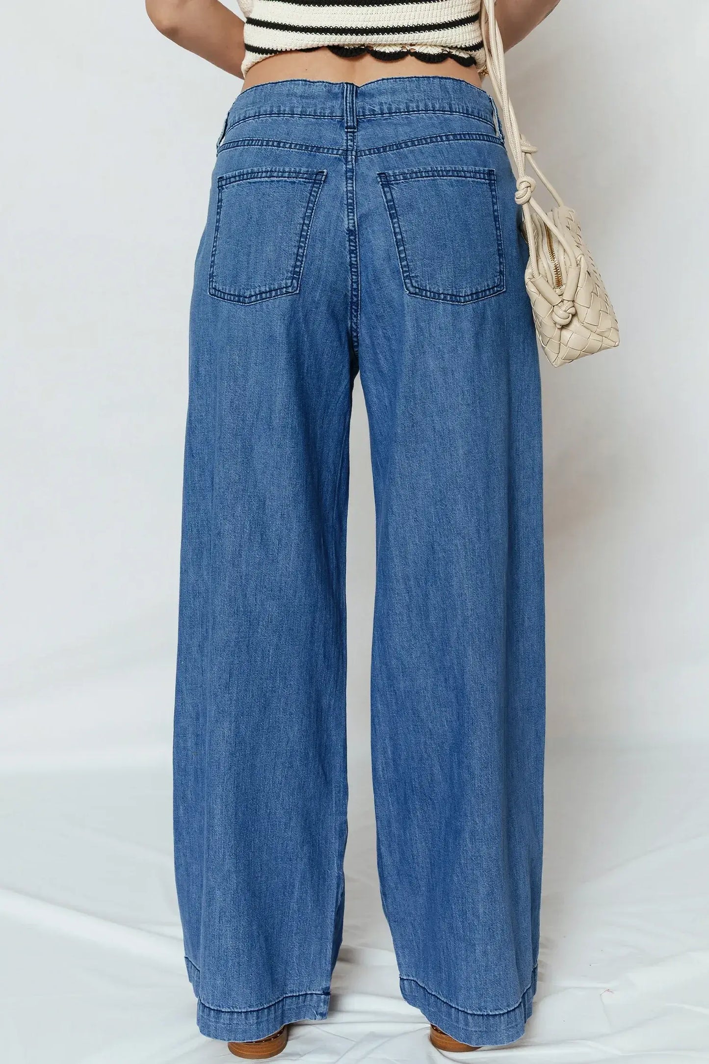 Dusk Blue Lace-up Pull on Wide Leg Jeans - Sweet Fashion Wholesale