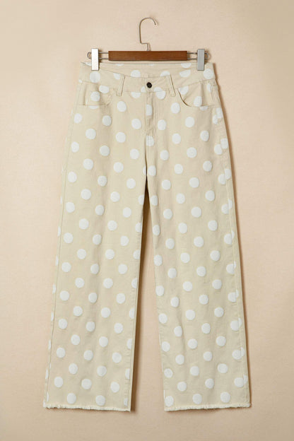 Sky Blue Polka Dot Print Raw Hem Shift Jeans