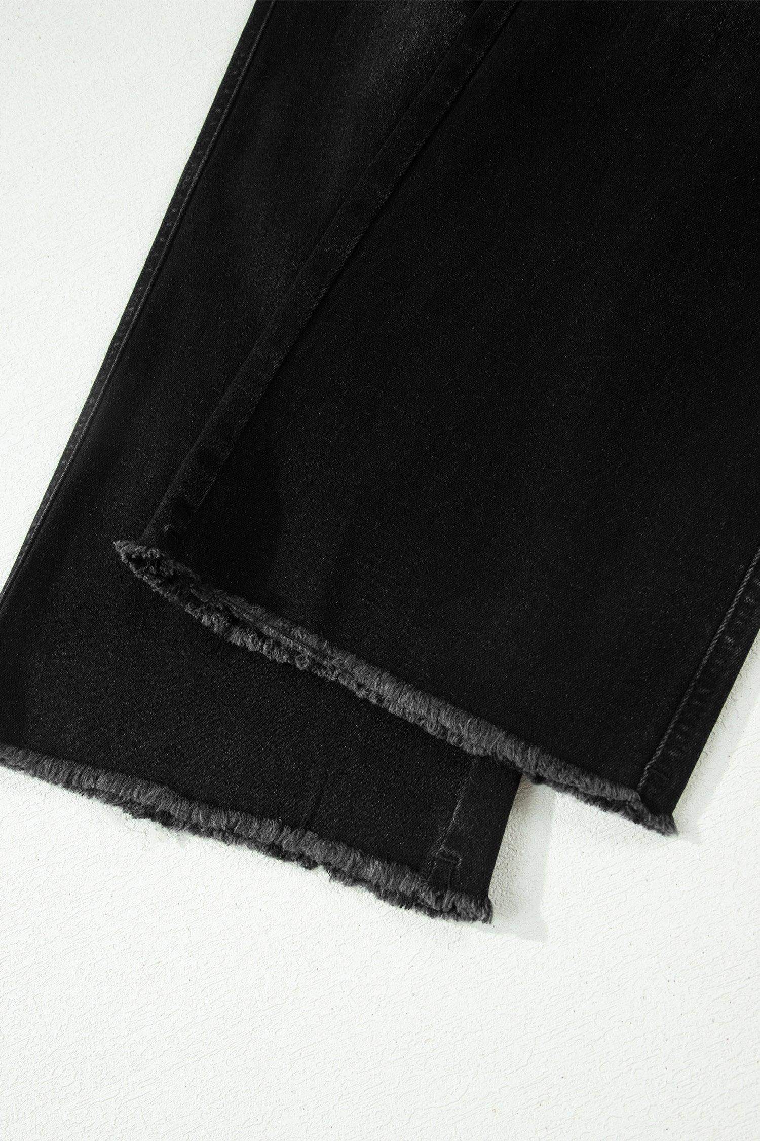 Black Frayed Cropped Straight Jeans - Sweet Fashion Wholesale